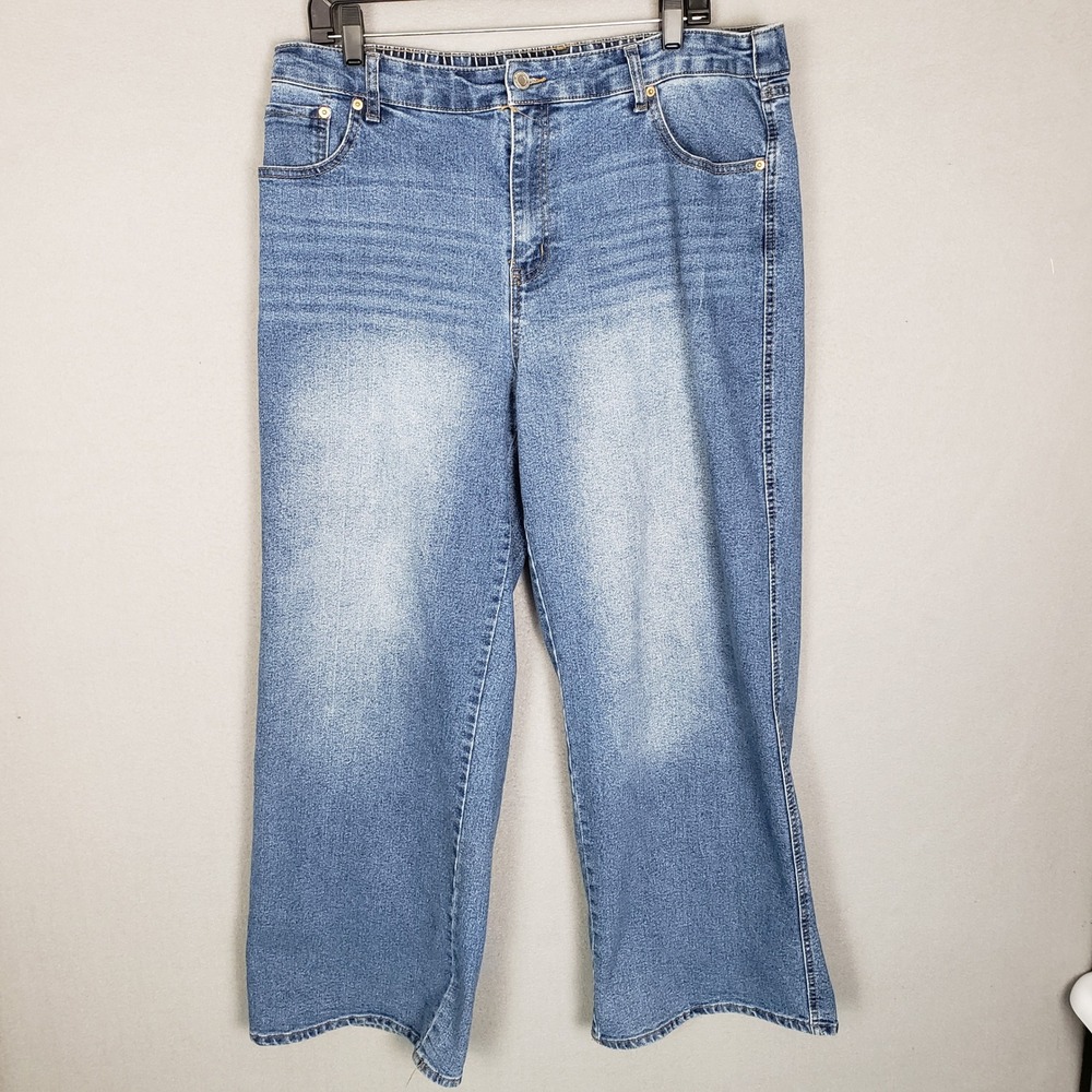 NOBO Pull On Jeans Relax Fit Baggy Straight Leg Denim Casual Comfortable Size L